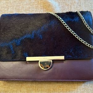 DKNY Burgundy Calf Hair and Leather Clutch or Shoulder Bag